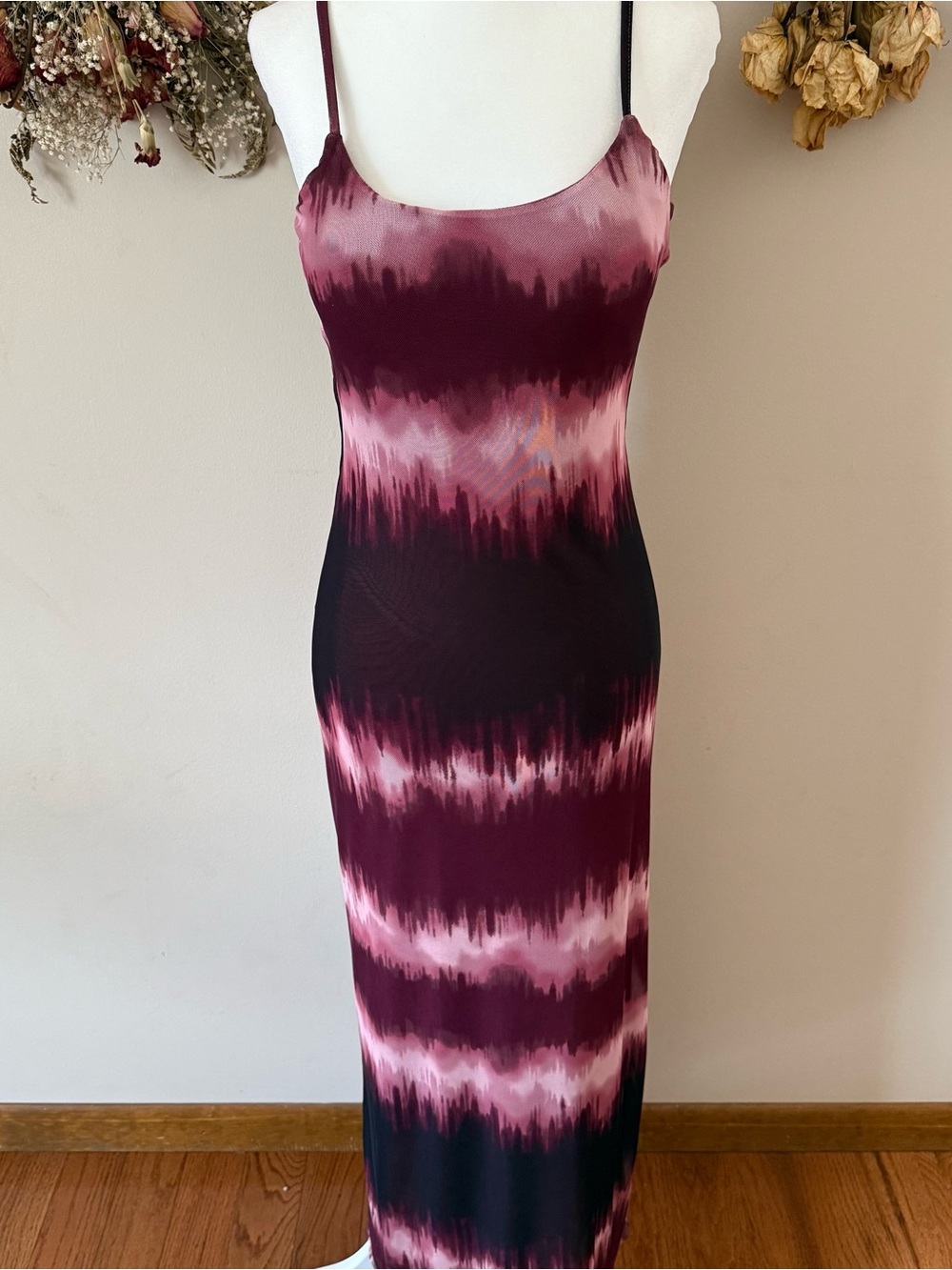 No Boundaries Burgundy & Pink Tie-Dye Maxi Dress